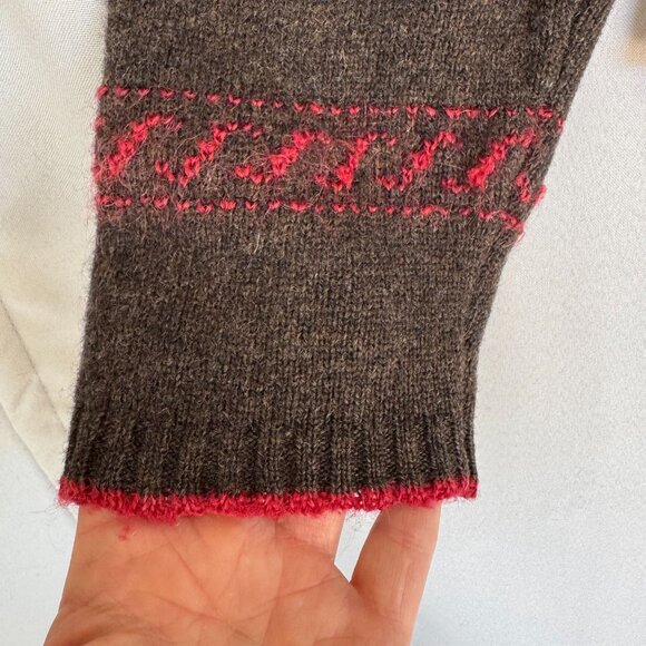 90s Vintage Lands End Brown Red Wool Mohair Blend Hooded Cardigan Sweater Size L - Picture 4 of 14